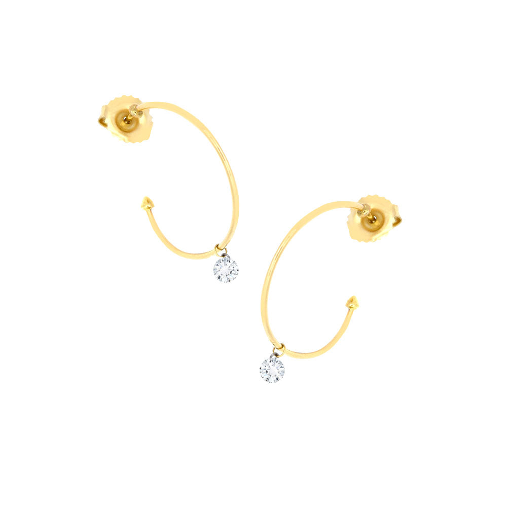 14 Karat Yellow Gold Hanging Diamond Hoop Earrings