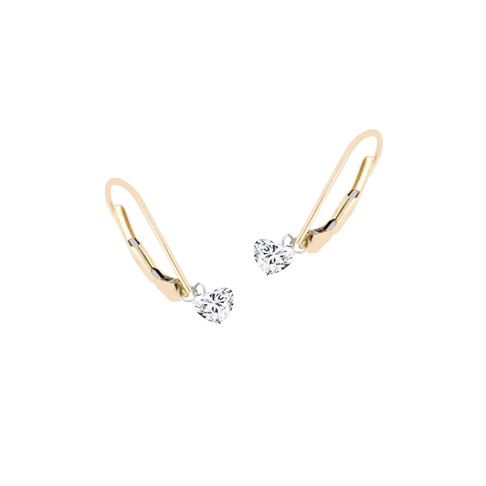 14 Karat Yellow Gold Hoop Earring with Drilled Heart Shaped Diamonds