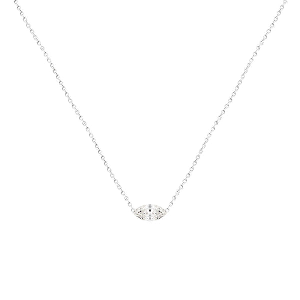 14 Karat White Gold Necklace with a Drilled Marquise Diamond