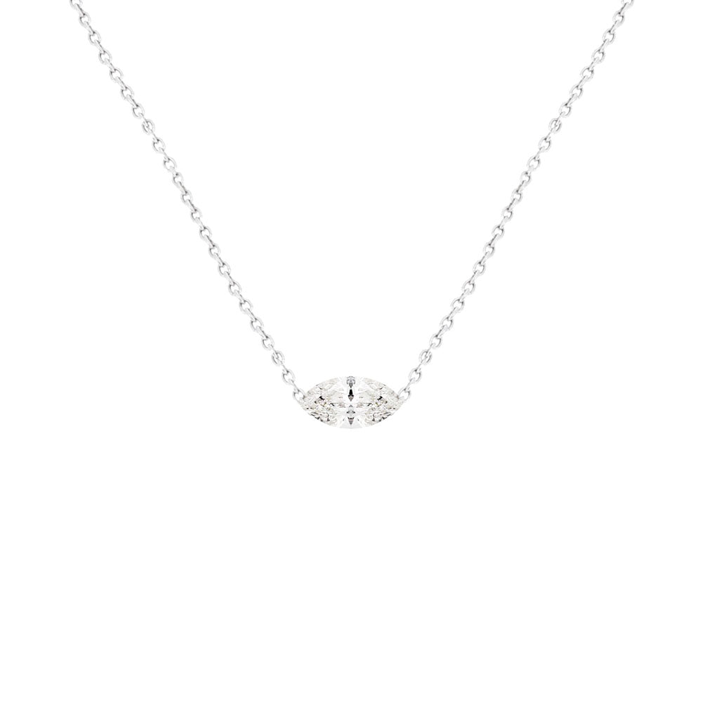 14 Karat White Gold Necklace with a Drilled Marquise Diamond