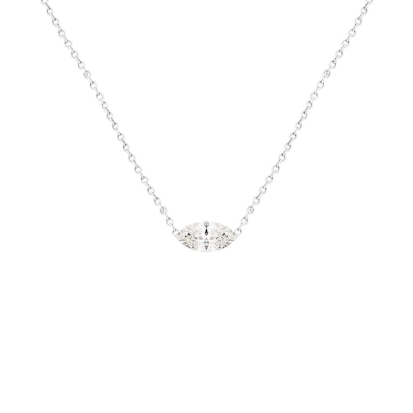 14 Karat White Gold Necklace with a Drilled Marquise Diamond