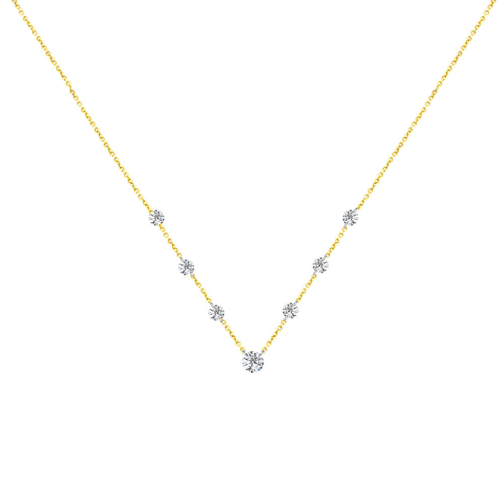 14 Karat Yellow Gold Necklace with Dangling Drilled Diamonds