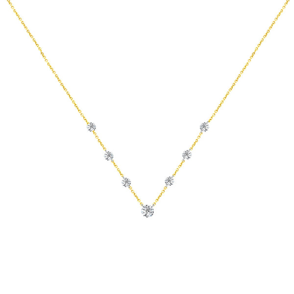 14 Karat Yellow Gold Necklace with Dangling Drilled Diamonds