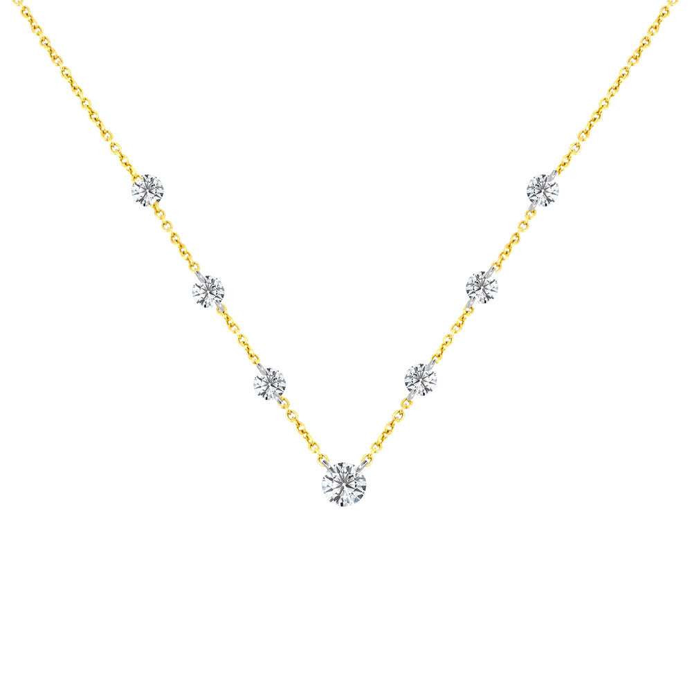 14 Karat Yellow Gold Necklace with Dangling Drilled Diamonds