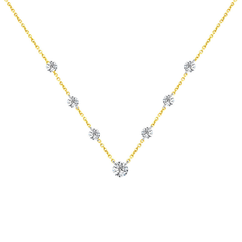 14 Karat Yellow Gold Necklace with Dangling Drilled Diamonds