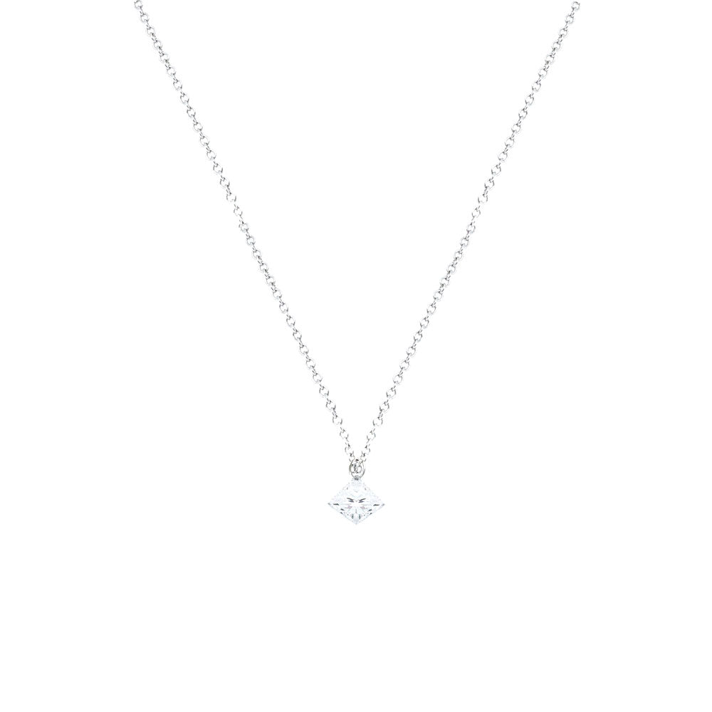 14 Karat White Gold Necklace with a Princess Cut Drilled Diamond