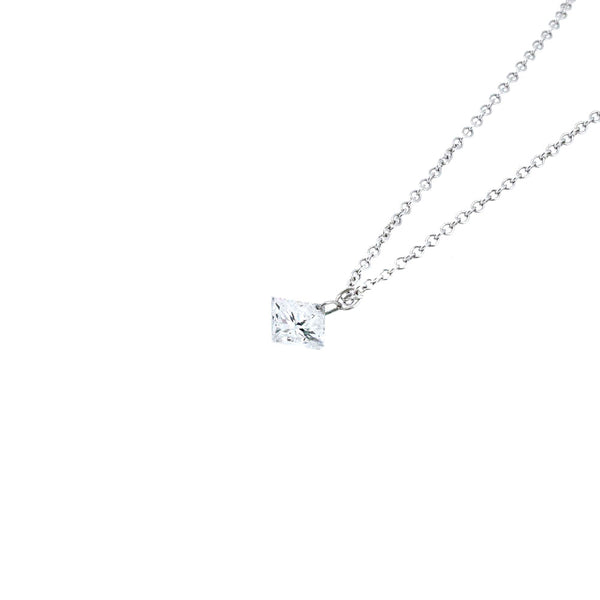 14 Karat White Gold Necklace with a Princess Cut Drilled Diamond