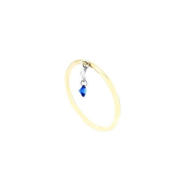 14 Karat Yellow Gold Band with Laser Drilled Diamond and Blue Sapphire