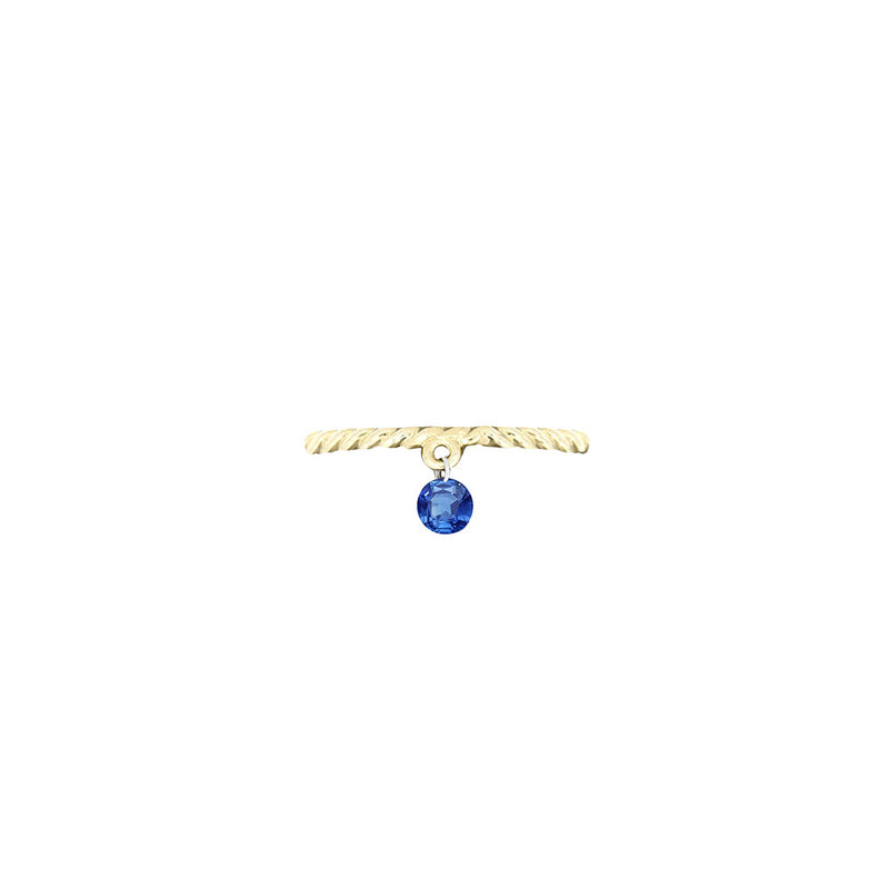 14 Karat Yellow Gold Rope Band with Laser Drilled Blue Sapphire