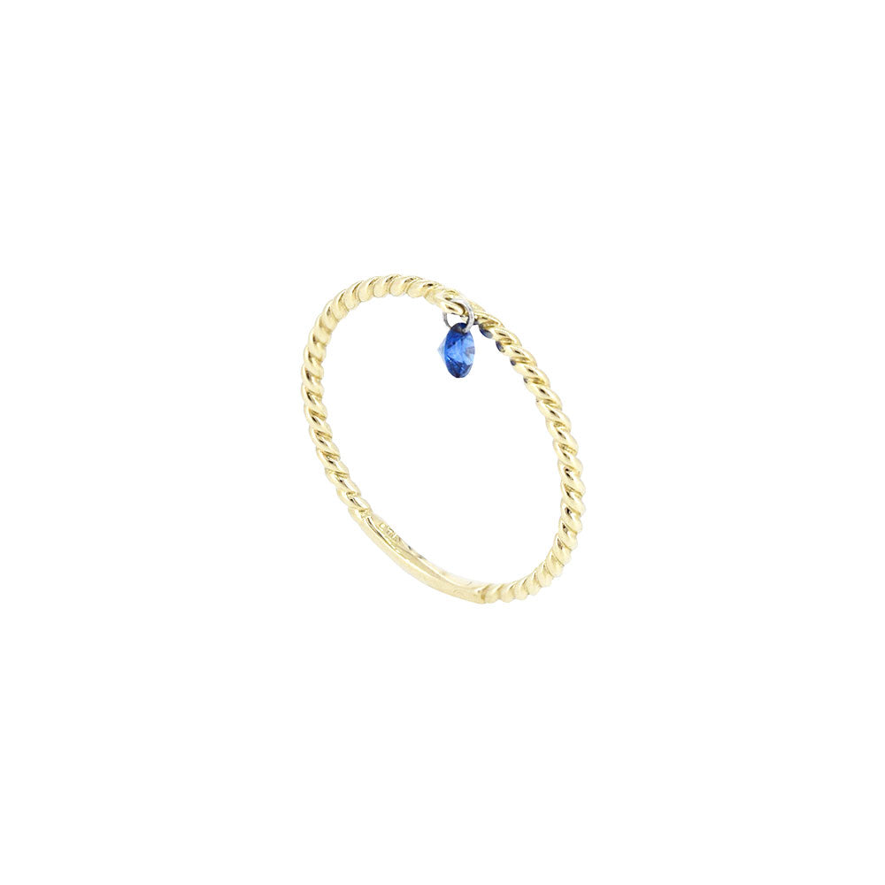 14 Karat Yellow Gold Rope Band with Laser Drilled Blue Sapphire