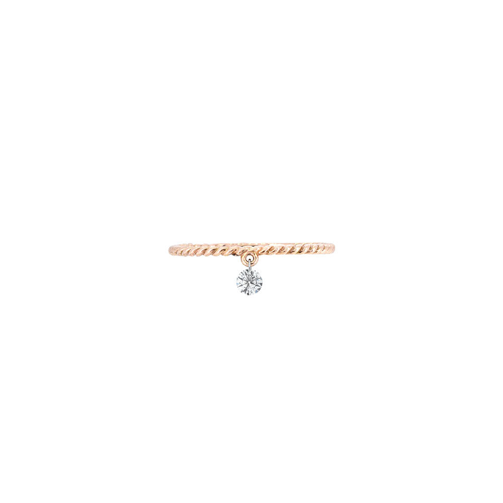 14 Karat Rose Gold Rope Ring With Drilled Diamond