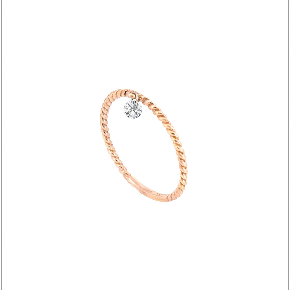 14 Karat Rose Gold Rope Ring With Drilled Diamond