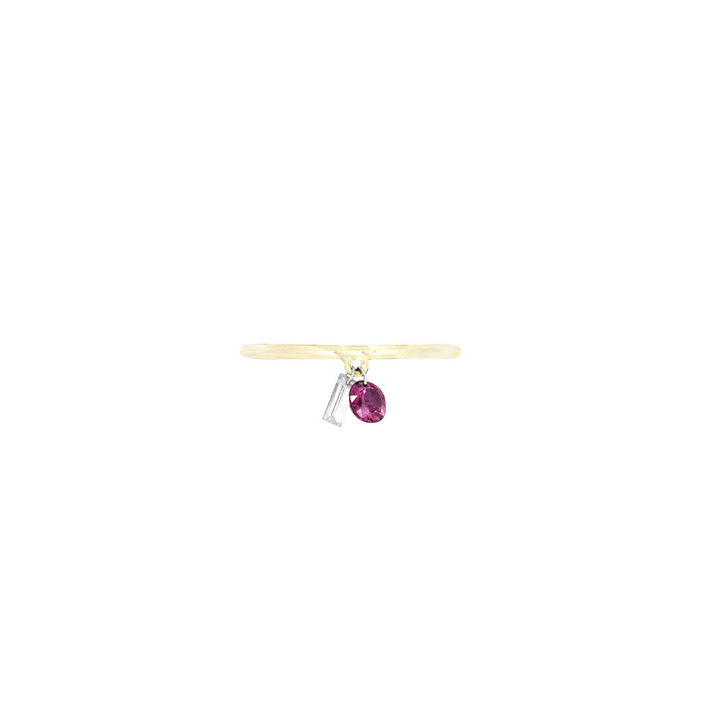 14 Karat YEllow Gold Band with Laser Drilled Diamond and Pink Sapphire