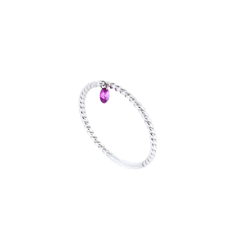 14 karat White Gold Rope Band with Laser Drilled Pink Sapphire