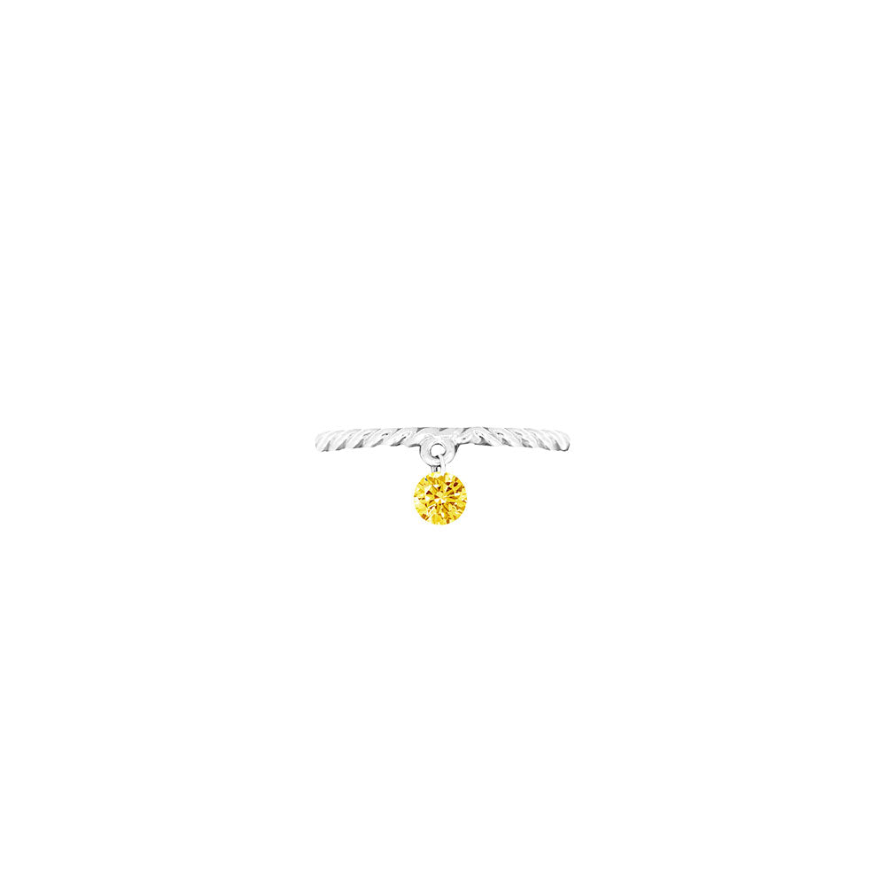 14 Karat White Gold Rope Band with Laser Drilled Yellow Sapphire