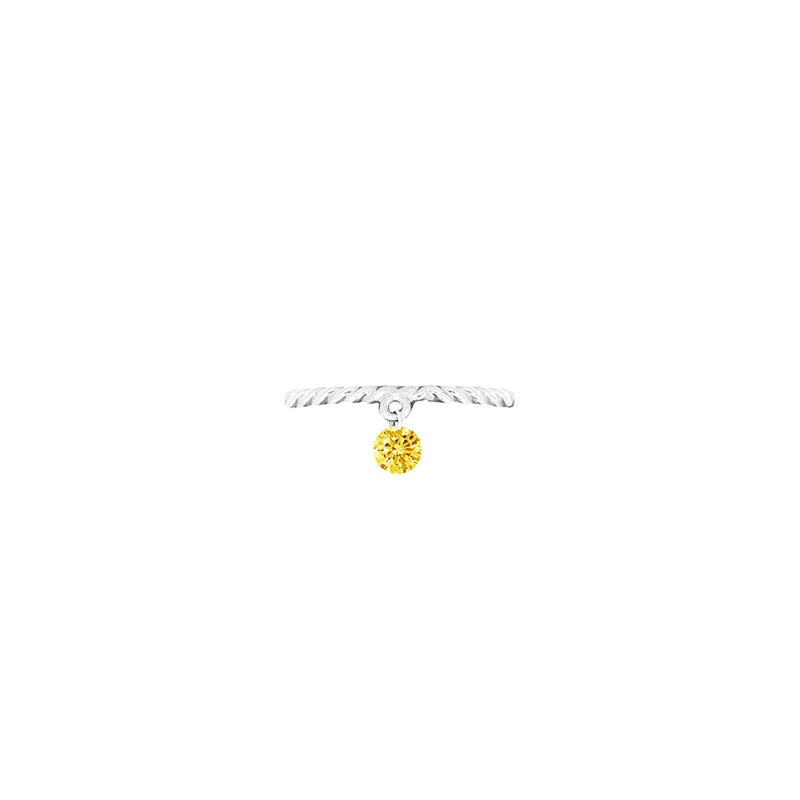 14 Karat White Gold Rope Band with Laser Drilled Yellow Sapphire