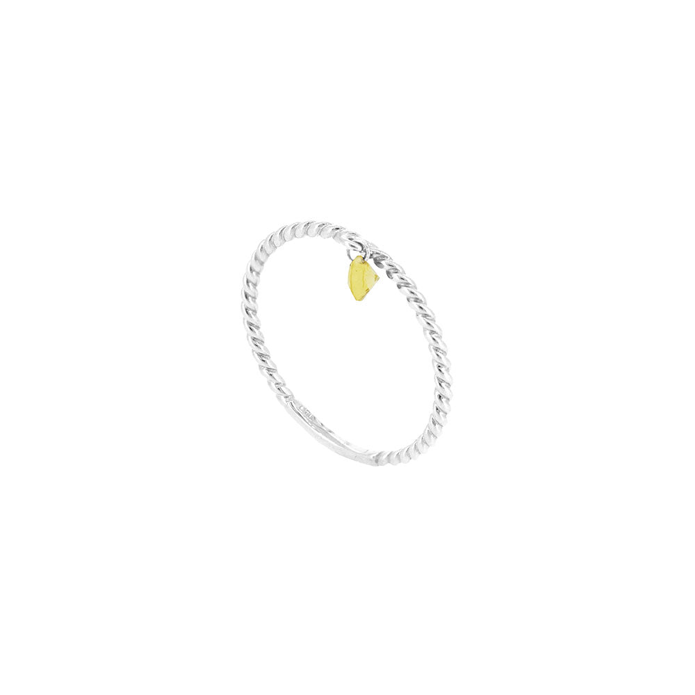 14 Karat White Gold Rope Band with Laser Drilled Yellow Sapphire