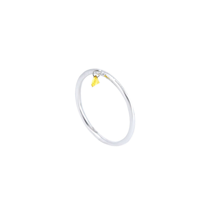 14 Karat White Gold Band with Laser Drilled Yellow Sapphire