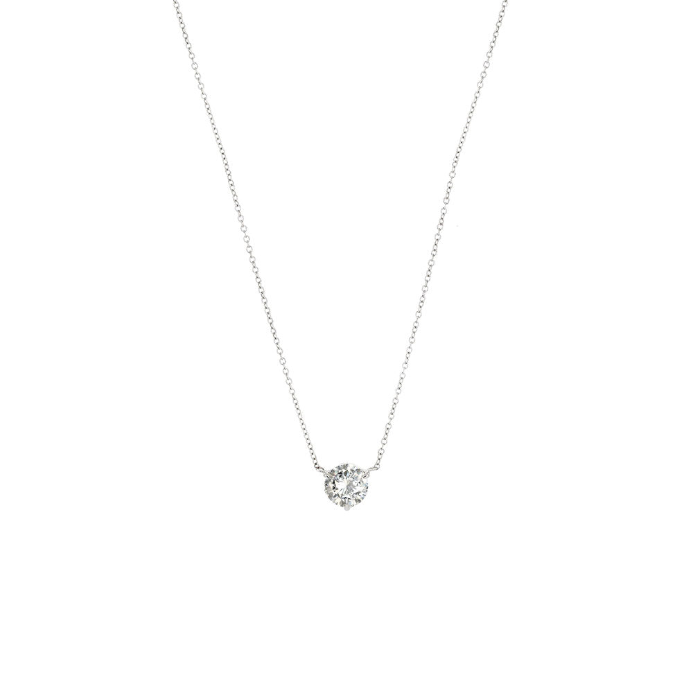 14 Karat White Gold Solitaire Necklace with a Diamond and a Diamond Clasp