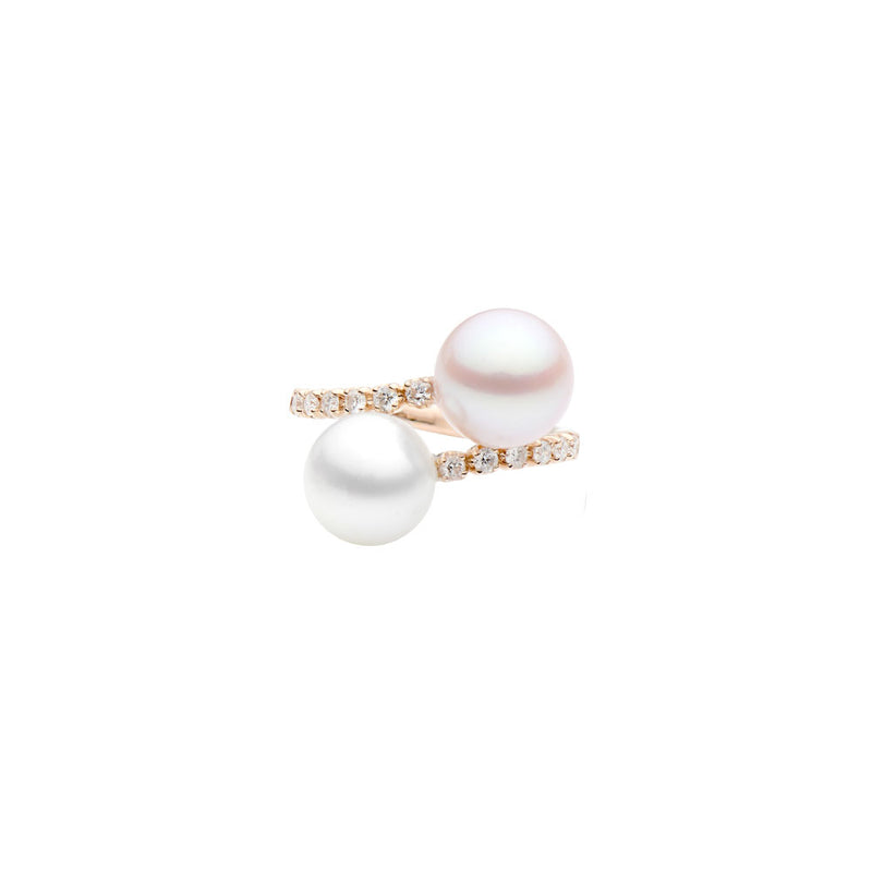 18 Karat Rose Gold Contemporary Ring with Fresh Water Pearls and Diamonds