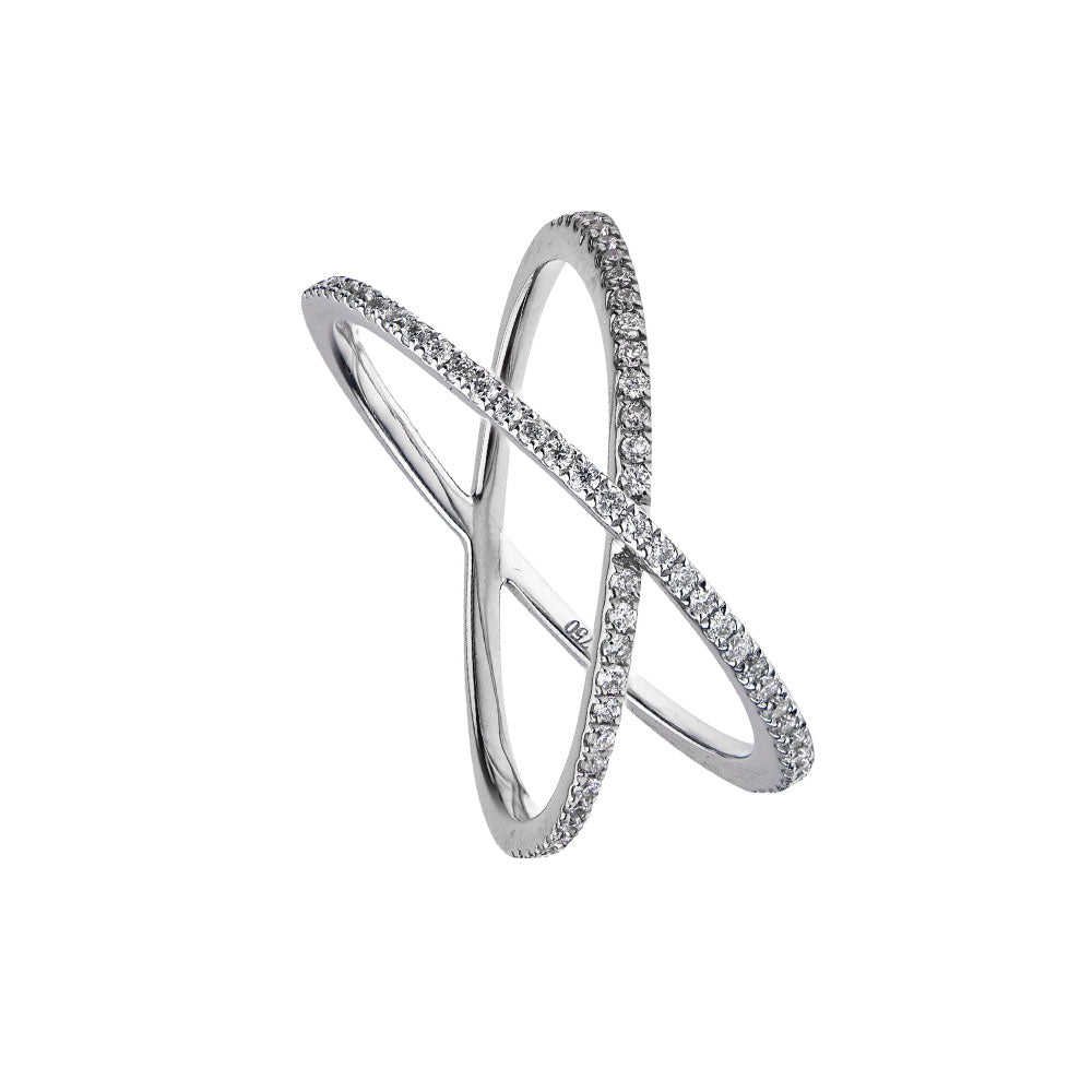 18 Karat White Gold Crossover Ring