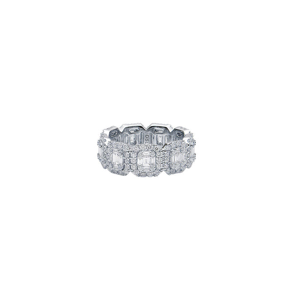 18 Karat White Gold Eternity Band with Baguette and Round White Diamonds