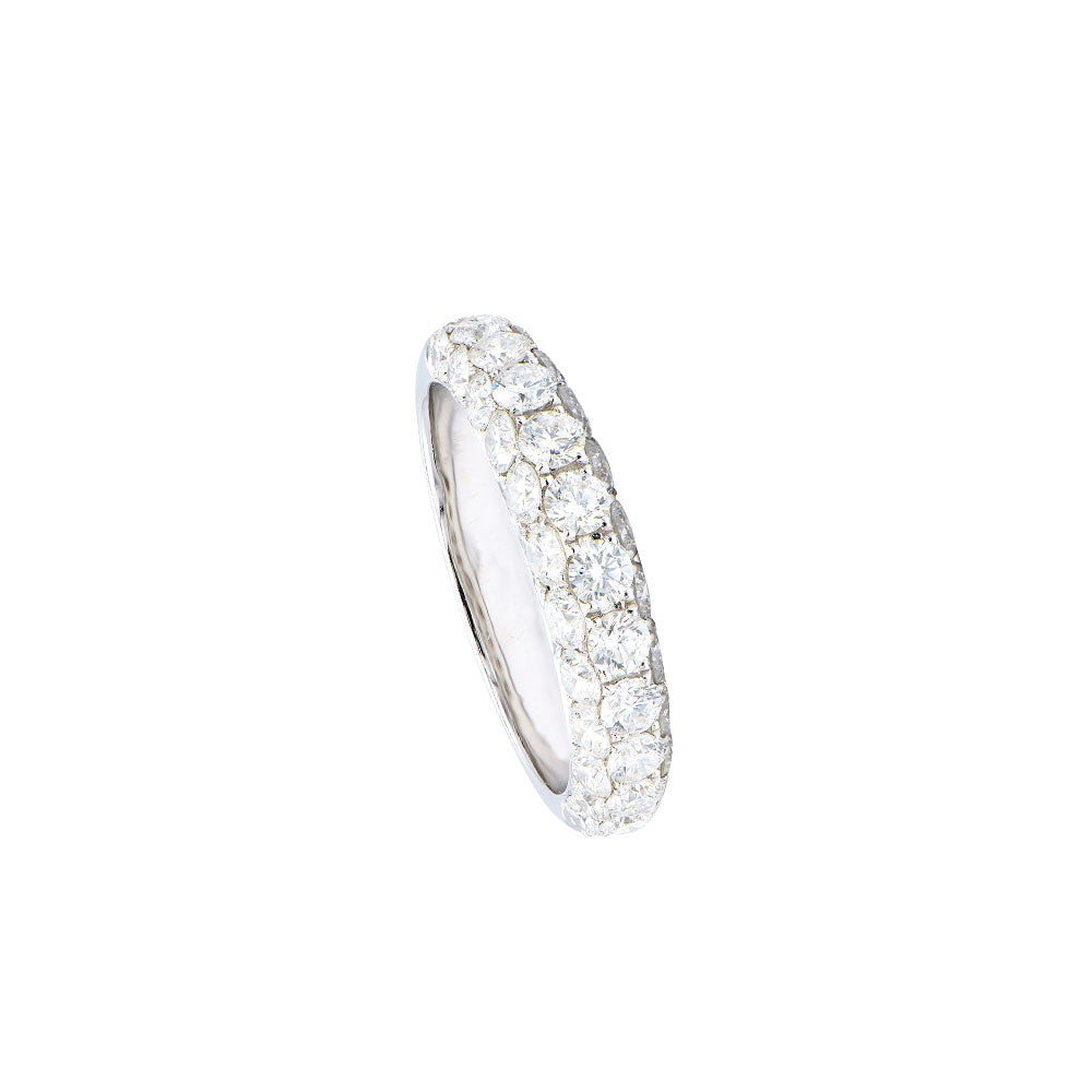 18 Karat White Gold band with Three Row Pave Set Diamonds