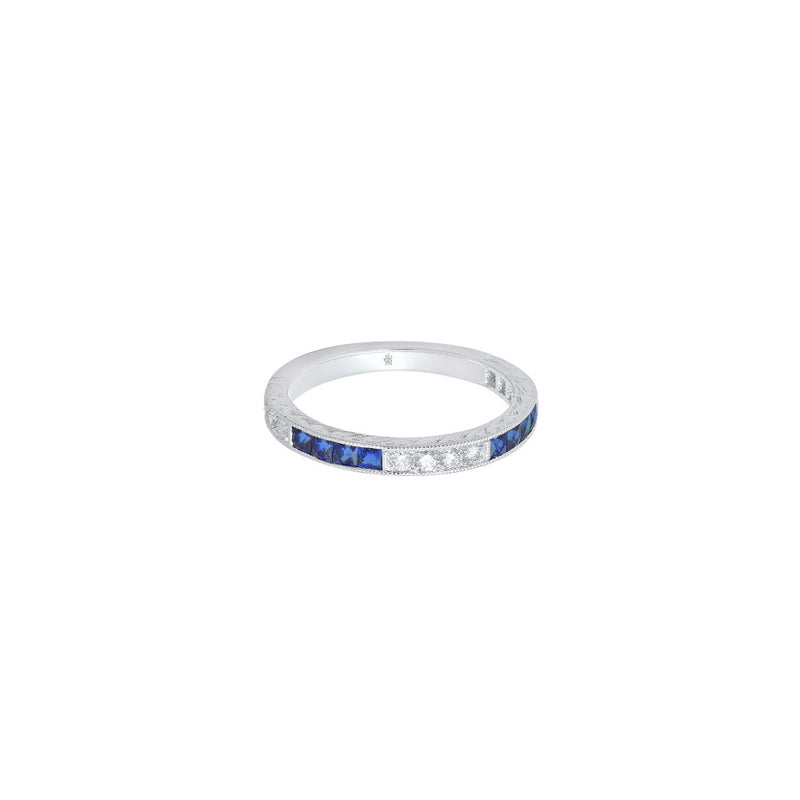 18 Karat WHite Gold Eternity Band with Blue Sapphire and Diamonds