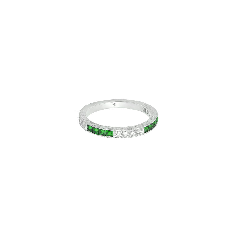 18 Karat WHite Gold Eternity Band with Emeralds and Diamonds