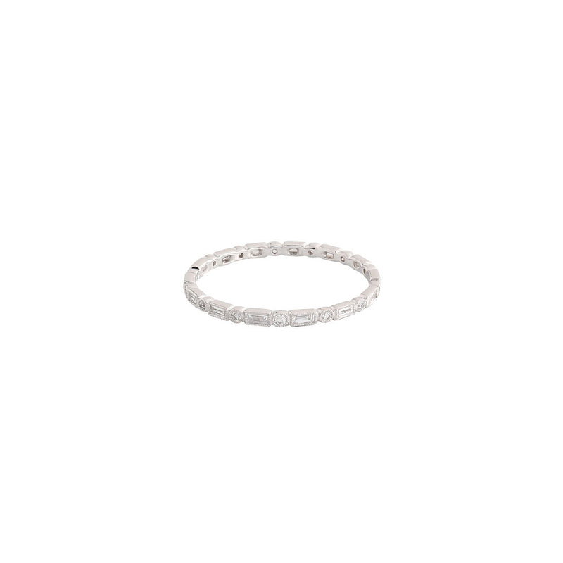 18 Karat White Gold Band with Baguette and Round Diamonds