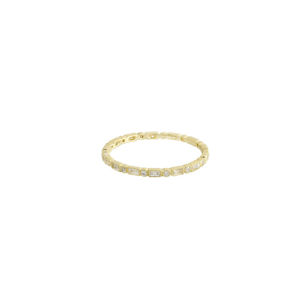 18 Karat Yellow Gold Eternity Band with Round and Baguette Diamonds