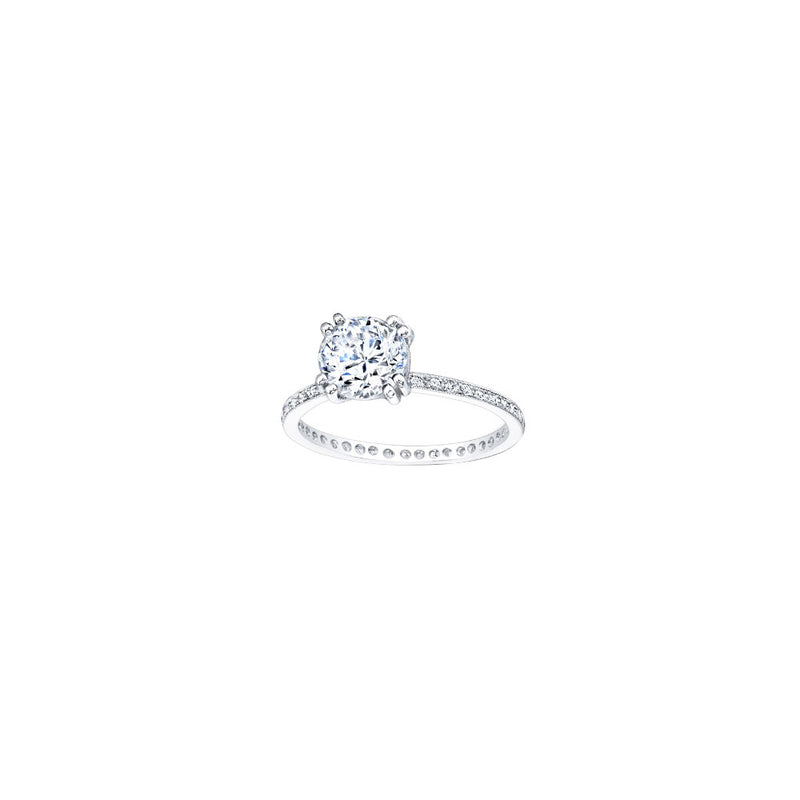 18 Karat White Gold Engagement Ring with Eternity Shank And Cubic Zirconia Center Stone