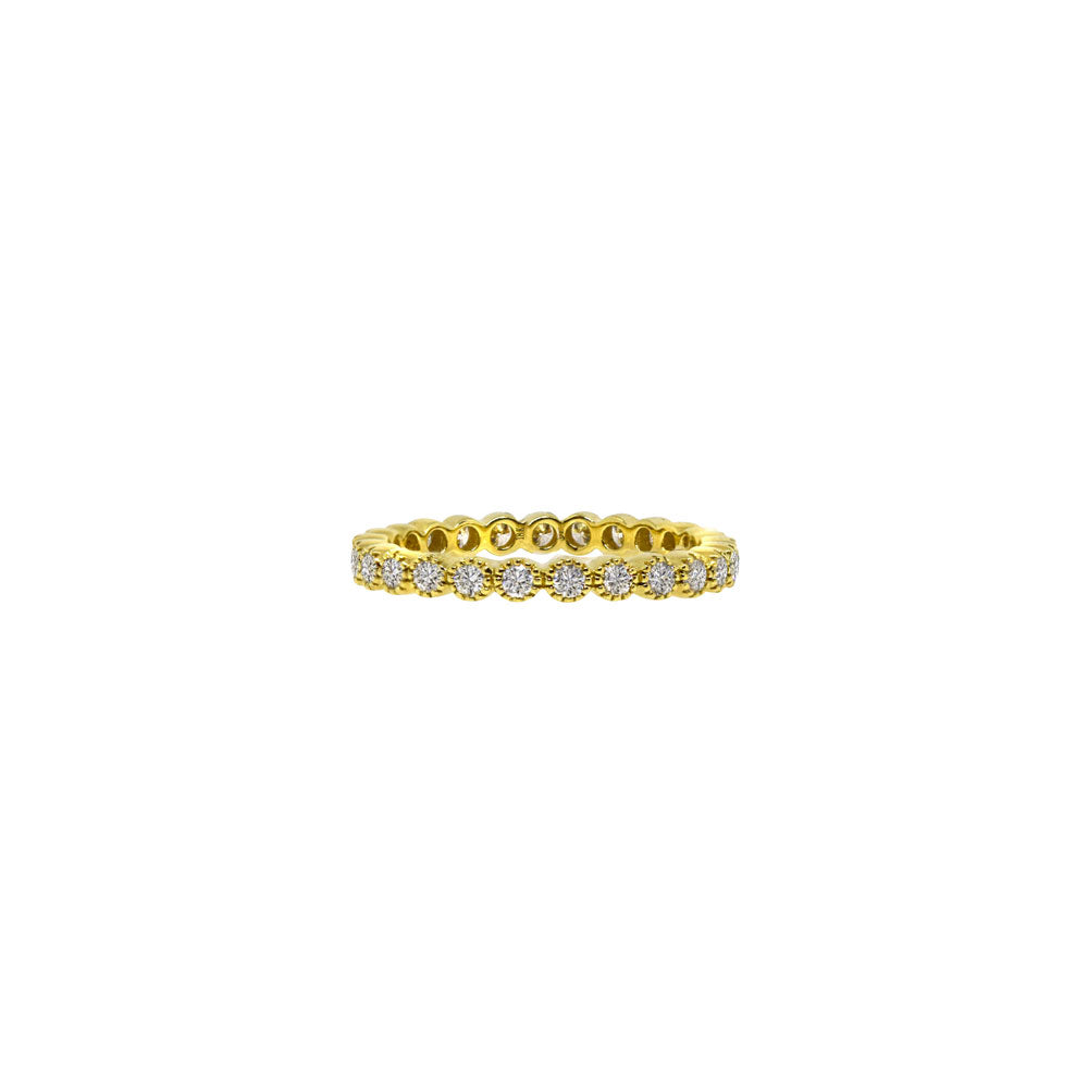 18 Karat Yellow Gold Diamond Bezel Set Wedding Band