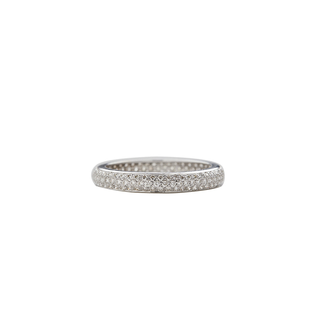 18 Karat White Gold Pave Diamond Tire Wedding Band