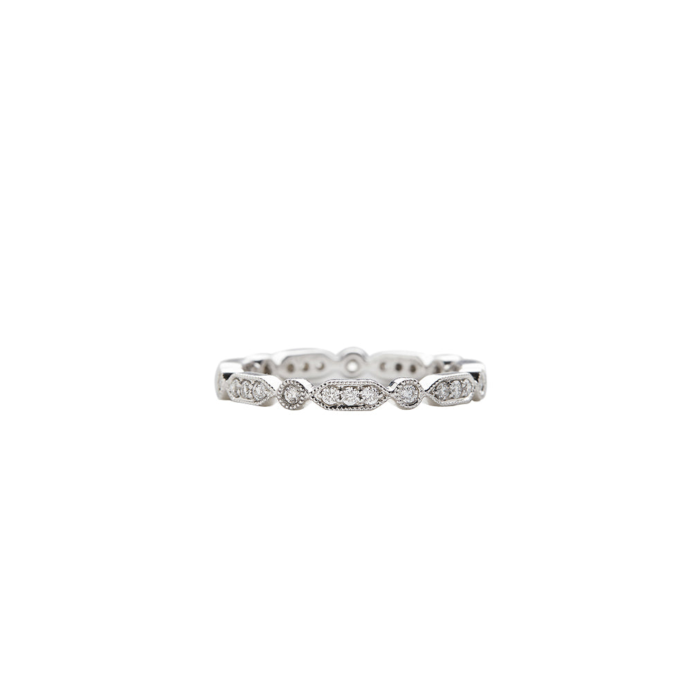 18 Karat White Gold Deco Mini Diamond Wedding Band