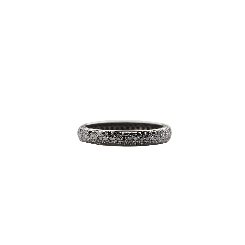 18 Karat White Gold Black Diamond Pave Diamond Tire Wedding Band