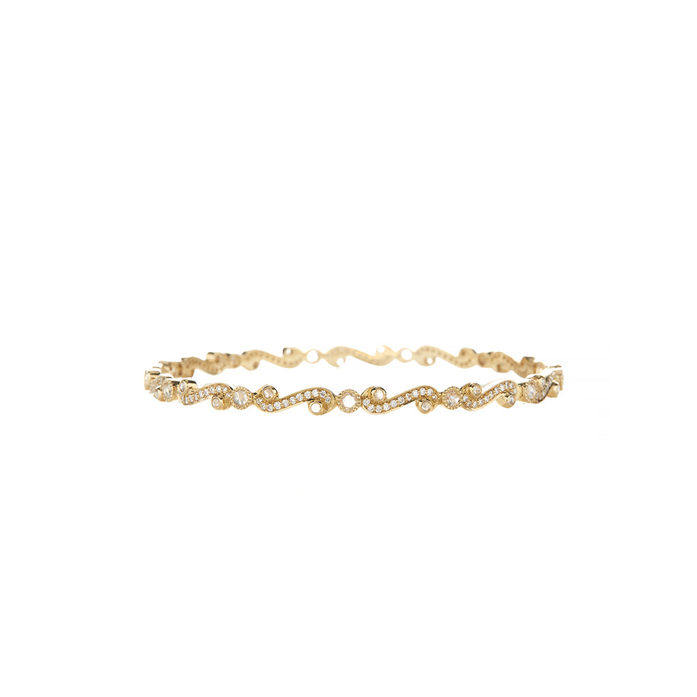 18 Karat Yellow Gold Scroll Diamond Bangle