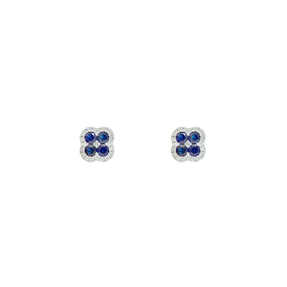 18 Karat White Gold Clover Earring with Blue Sapphire and Diamonds