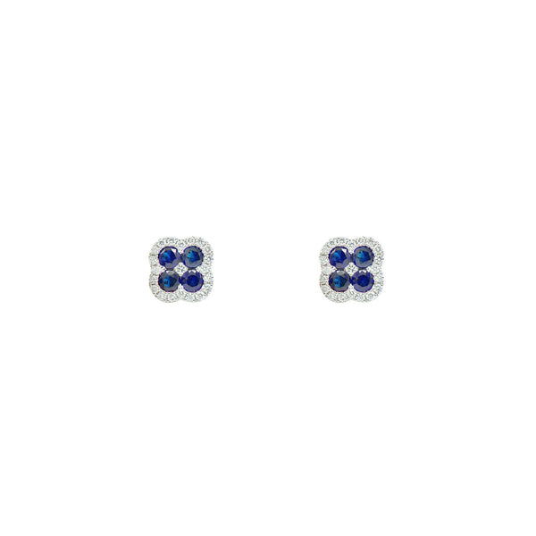 18 Karat White Gold Clover Earring with Blue Sapphire and Diamonds