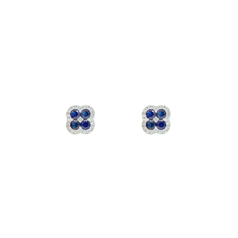 18 Karat White Gold Clover Earring with Blue Sapphire and Diamonds