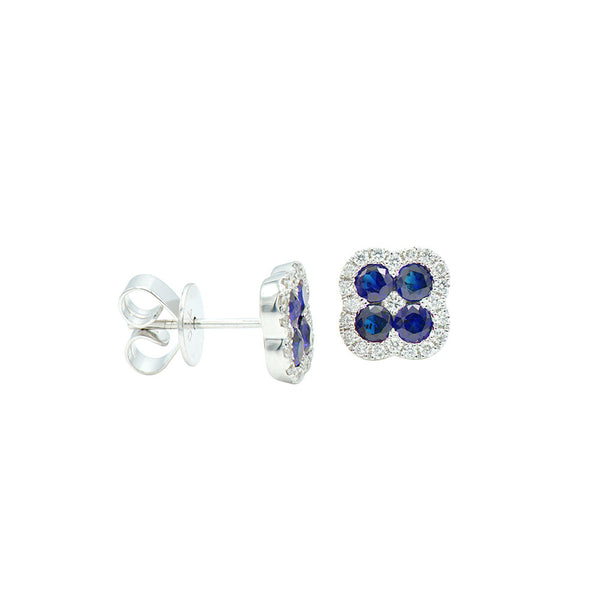 18 Karat White Gold Clover Earring with Blue Sapphire and Diamonds