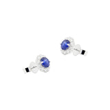 18 Karat White Gold Halo Stud Earring with Blue Sapphire and Diamonds