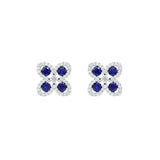 18 Karat White Gold Floral Stud Earrings with Blue Sapphire and Diamonds