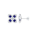 18 Karat White Gold Floral Stud Earrings with Blue Sapphire and Diamonds