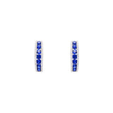 18 Karat White Gold Small Hoop Earrings with Blue Sapphire and Diamonds