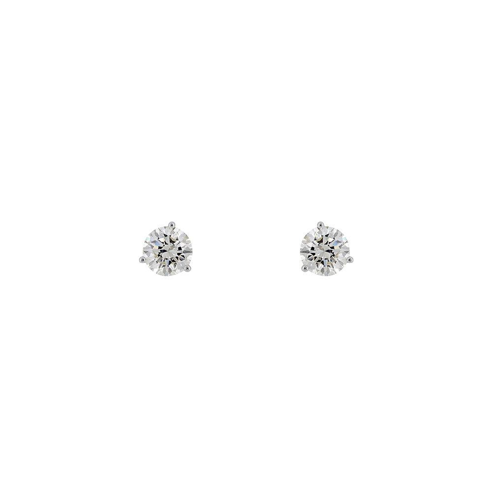 14 Karat White Gold Stud Earrings with Round Diamonds