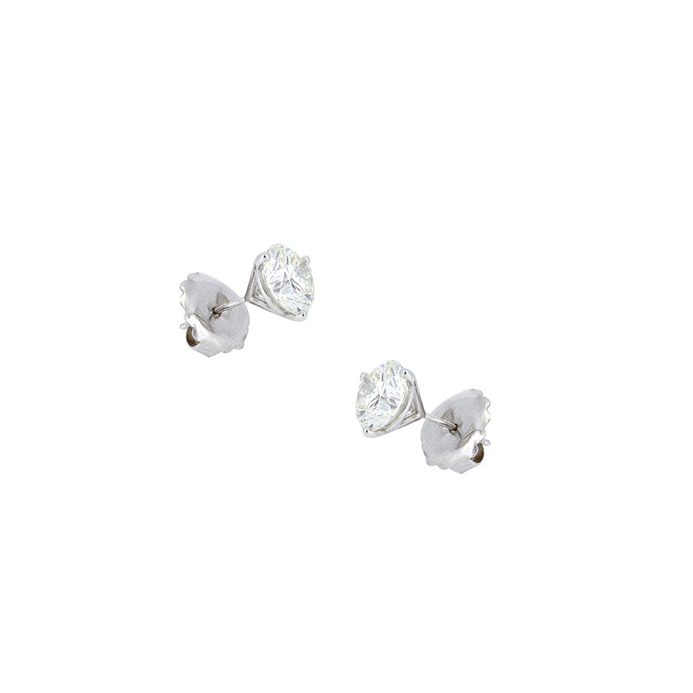 14 Karat White Gold Stud Earrings with Round Diamonds