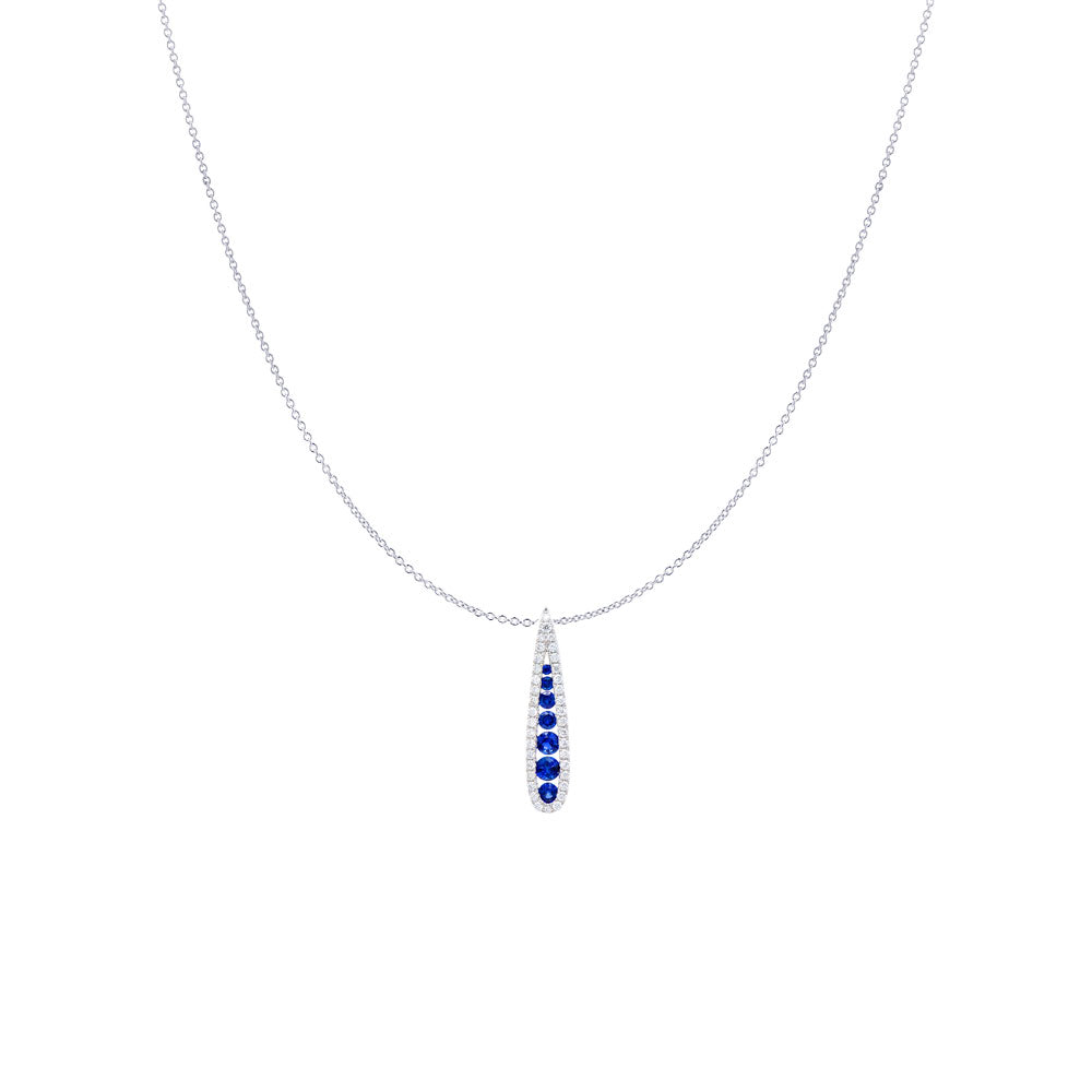 18 Karat White Gold Drop Pendant with Blue Sapphire and Diamonds