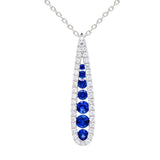 18 Karat White Gold Drop Pendant with Blue Sapphire and Diamonds