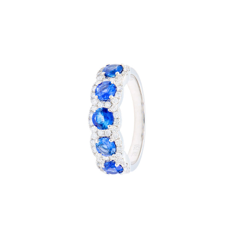 18 Karat White Gold Eternity Band with Diamonds And Blue Sapphire